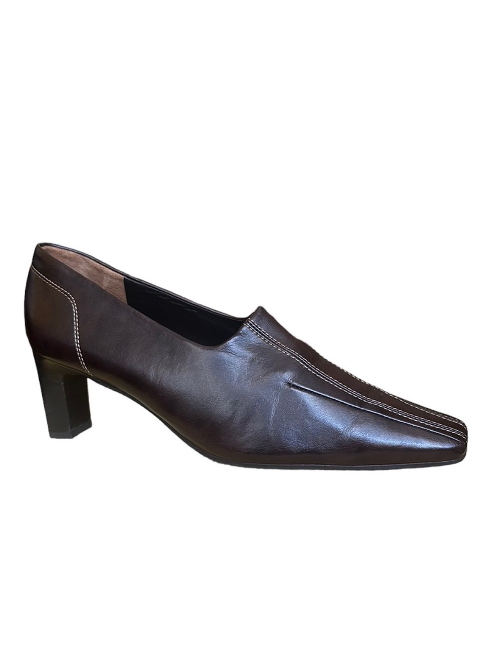 PAUL GREEN München Women's Brown Leather Pointed Square Toe Pumps Heels